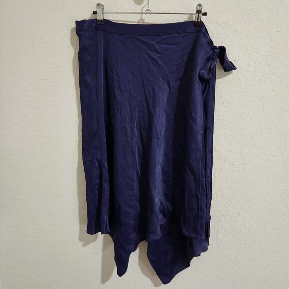NWT Anthropologie Navy Blue Viscose Asymmetrical Wrap Tie Waist Midi Skirt - XL - Picture 12 of 12